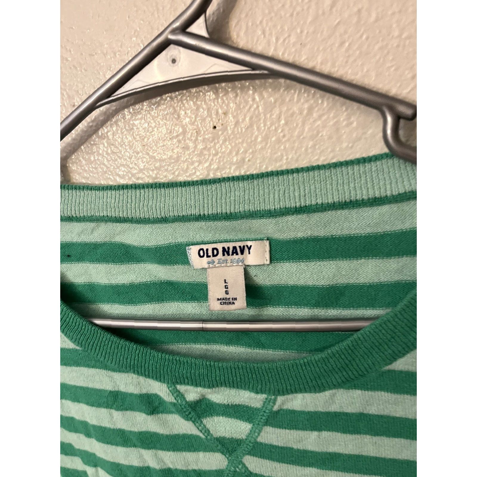 Old Navy Old Navy Womens Long Sleeve Crewneck Sweater L Green Striped Pullover Knit Shirt Womens Size L / US 10 / IT 46 - 2 Thumbnail