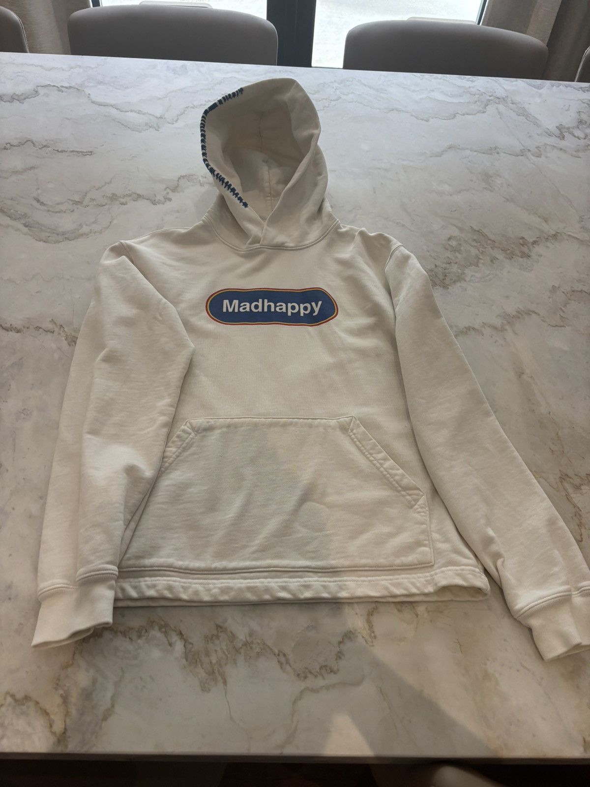 Madhappy Cream Oval Logo Heavyweight Hoodie in Beige, Men's (Size S)