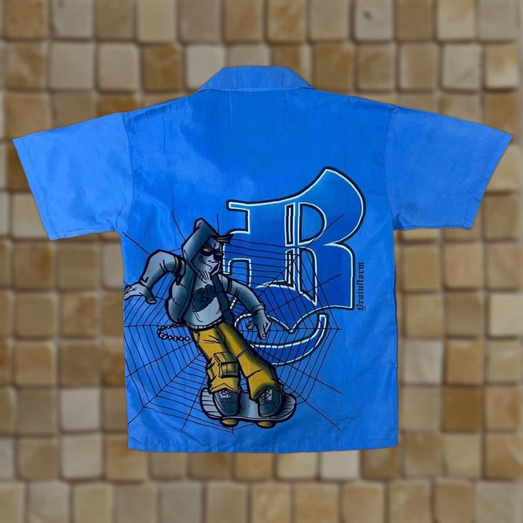 Vintage Guo Lhi Ting Early 00's "Brainstorm" Y2K Hip Hop Graphic Blue Short Sleeve Shirt Women S Size S / US 4 / IT 40 - 1 Thumbnail