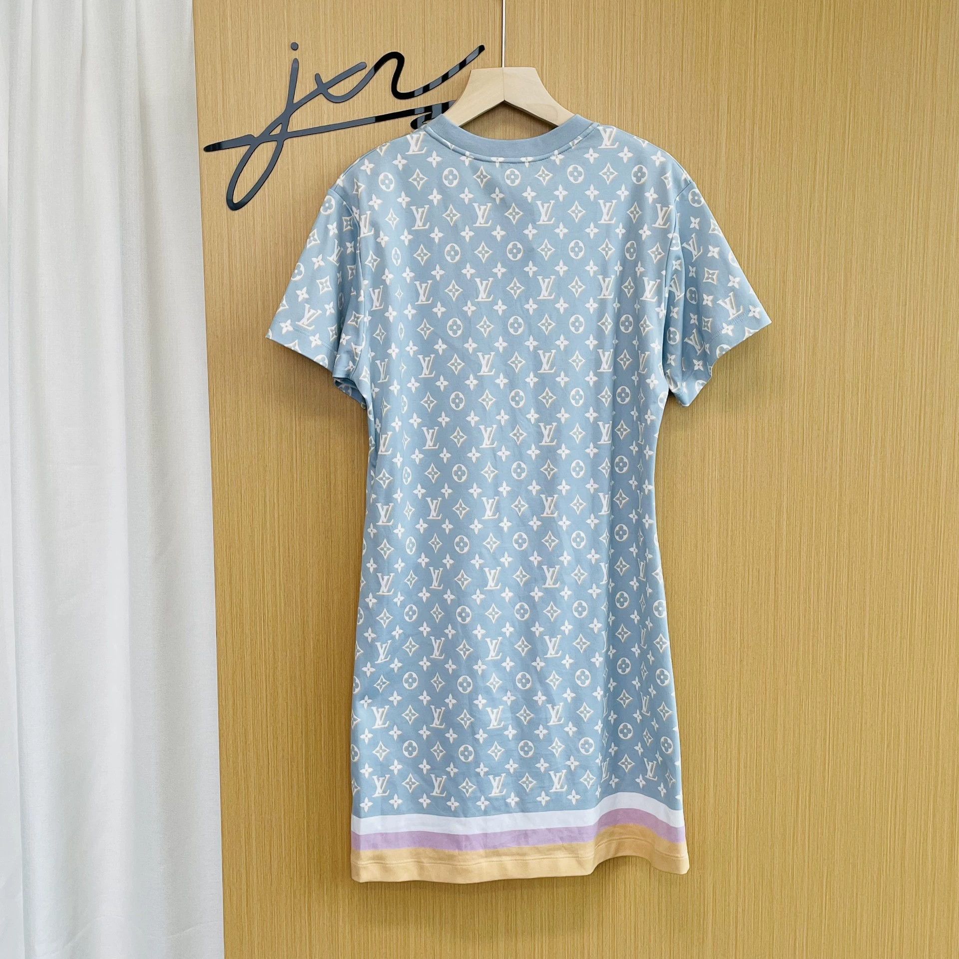 Louis Vuitton LOUIS VUITTON 99 New Blue Crewneck Print Mid-L SS Dress S Size S / US 4 / IT 40 - 2 Thumbnail