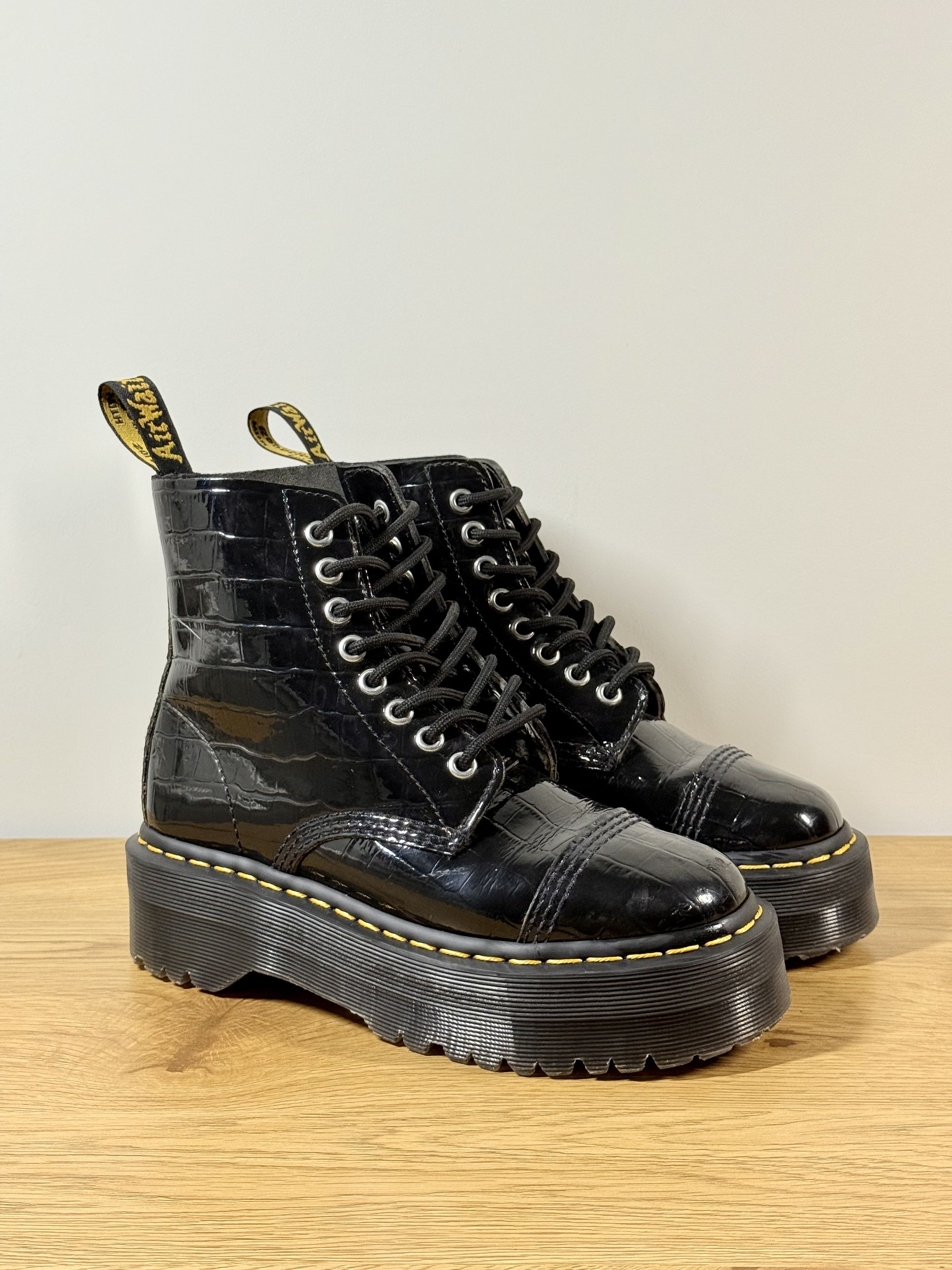 Dr. Martens Dr. Martens Black Croc Embossed Platform Leather Boots US6 Size US 6 / IT 36 - 1 Thumbnail