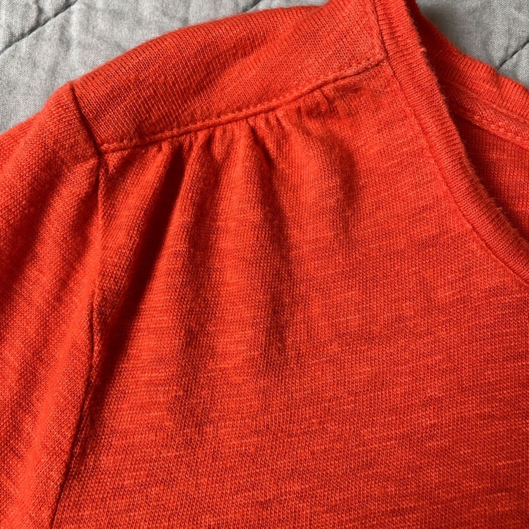 Vintage Chico's Blouse Shirt Women’s Linen 100% Short Sleeve Orange Regular M Casual Back Tiered Pleated Ruffle Knit Lightweight Breathable Size M / US 6-8 / IT 42-44 - 6 Thumbnail
