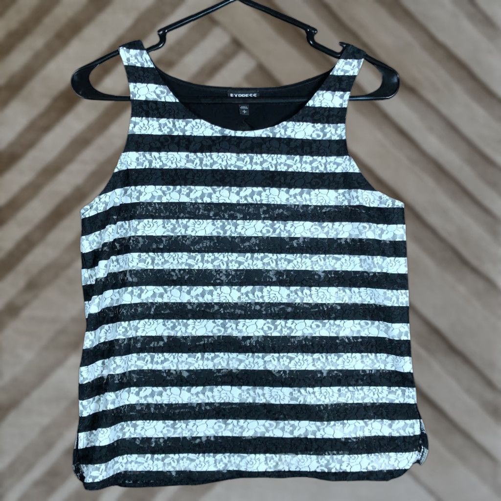 Express Express Womens Tank Black White Lace Striped Sheer Scoop Neck S Size S / US 4 / IT 40 - 1 Thumbnail