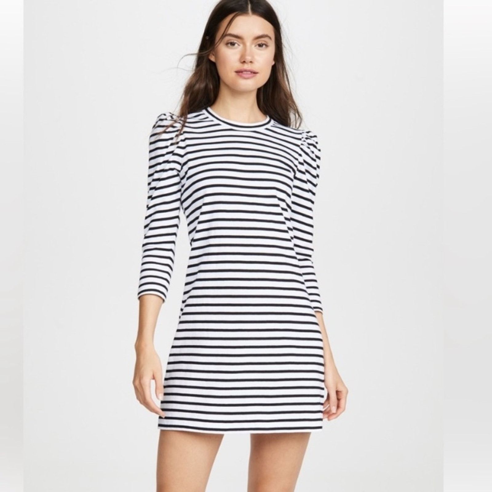 A.L.C. A.L.C. $365 Kidman Black Striped Puff LS Tee Dress XS Size XS / US 0-2 / IT 36-38 - 4 Thumbnail