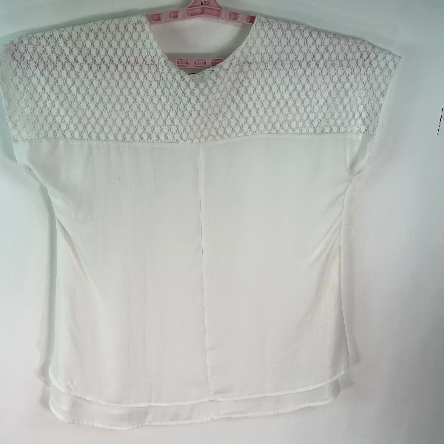 Vintage Cj Banks Blouse Shirt Womens White Round Neck Short Sleeve Sz 1X Crochet Size XL / US 12-14 / IT 48-50 - 2 Thumbnail