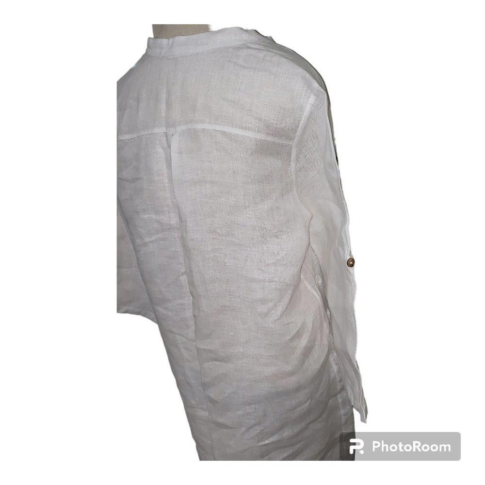 Designer CT732 Rose Marine White Linen Button Down Ladies Tunic M Size M / US 6-8 / IT 42-44 - 3 Thumbnail