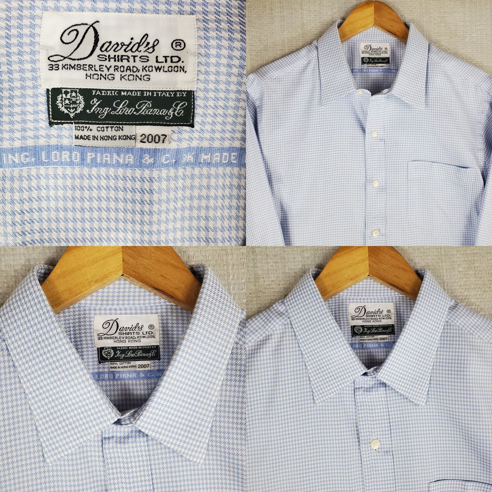 Loro Piana VINTAGE Loro Piana Mens Button-Up Shirt Houndstooth Twill Blue 17/32 Size US XL / EU 56 / 4 - 8 Thumbnail