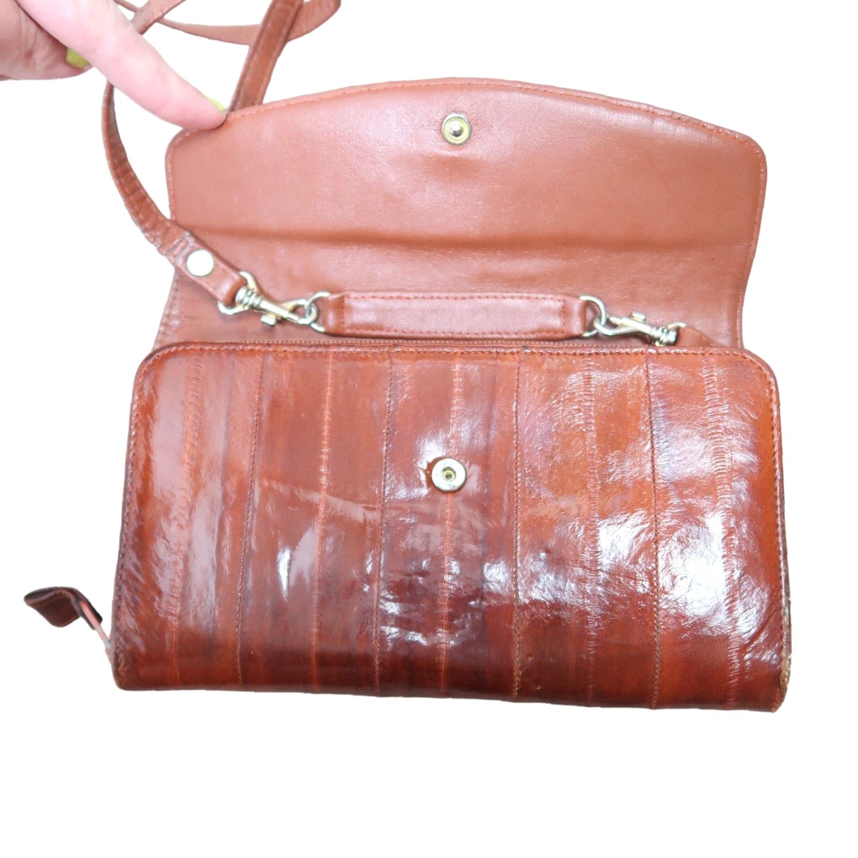 Lee VINTAGE Lee Sands Wallet Purse Crossbody Chain Strap Brown Eel Skin Bohemian Women 70s Size ONE SIZE - 4 Thumbnail