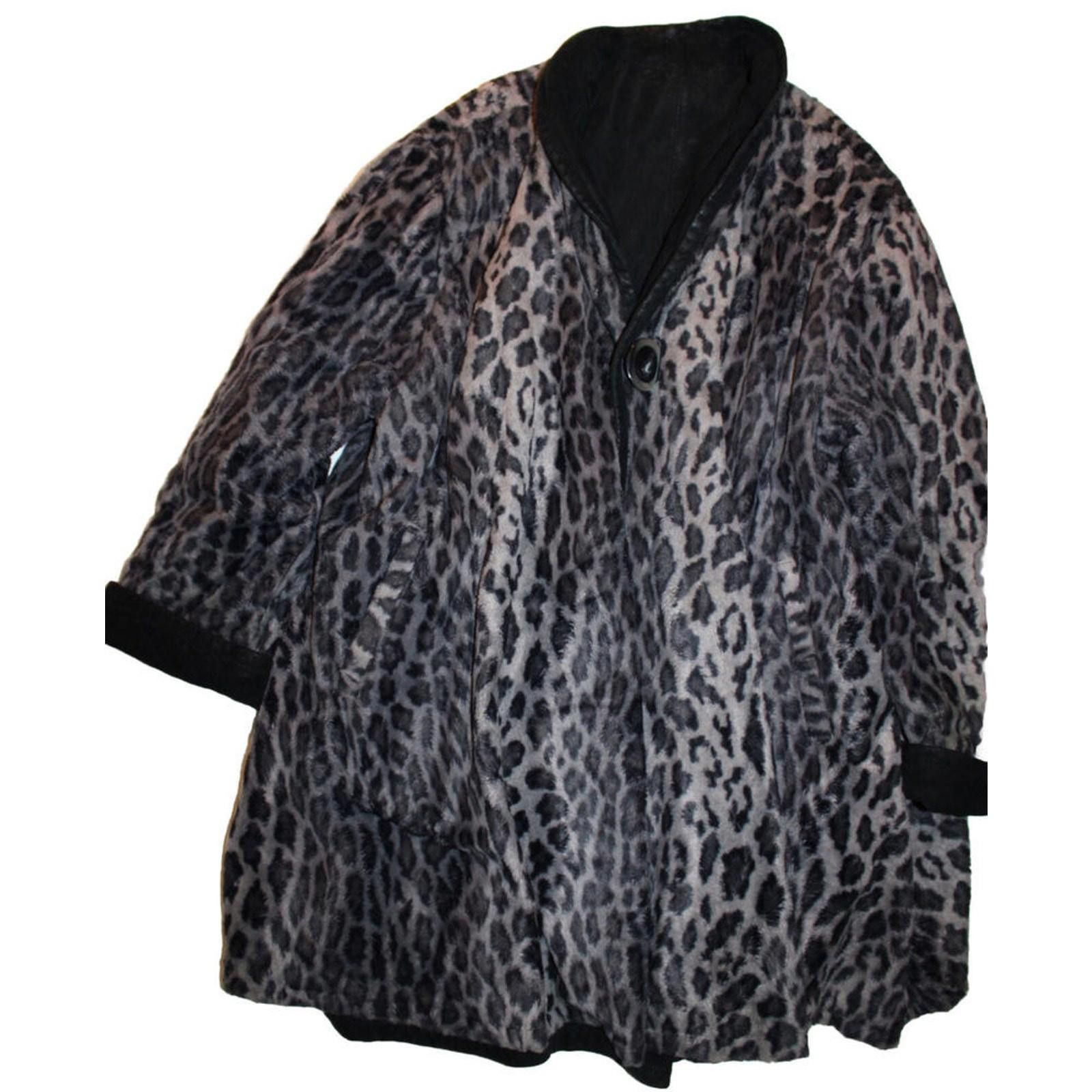 Other Enrico Mandelli Black Leather Suede Leopard Print Coat Size US L / EU 52-54 / 3 - 2 Thumbnail