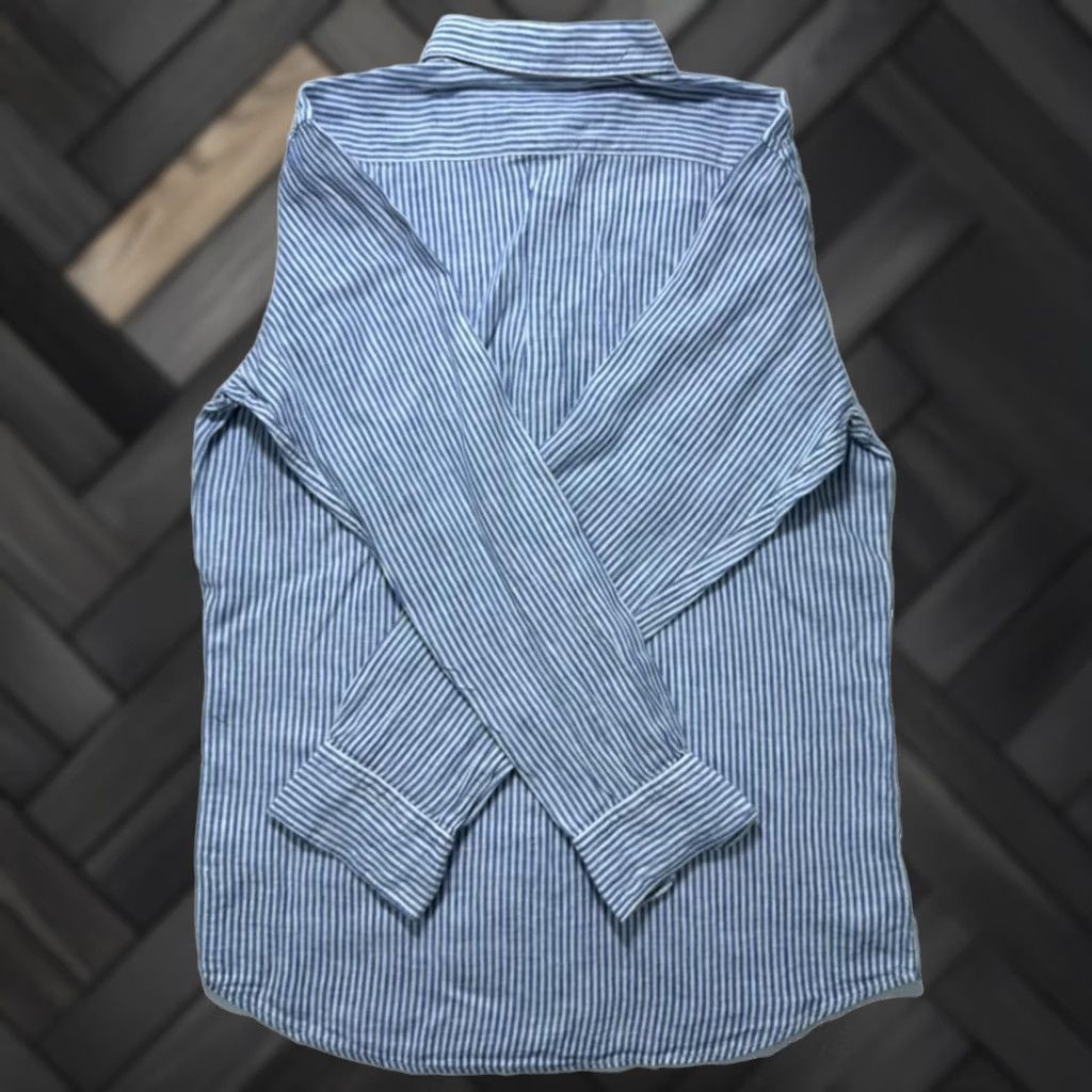 Uniqlo Uniqlo Blouse - Linen, Striped, Button, Collared, Long Sleeve, Blue/White - Size L - Casual Women's Top Size L / US 10 / IT 46 - 1 Thumbnail