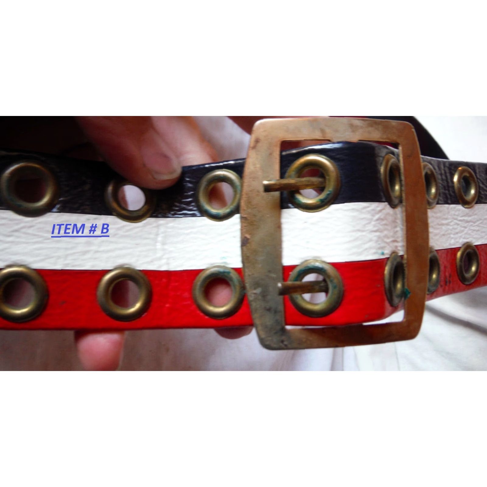 Vintage VINTAGE 70s USA Themed Belts - White Leather Vinyl Stripes Handcrafted Waist Accessories for Adults Small to 50 Size Size ONE SIZE - 4 Thumbnail