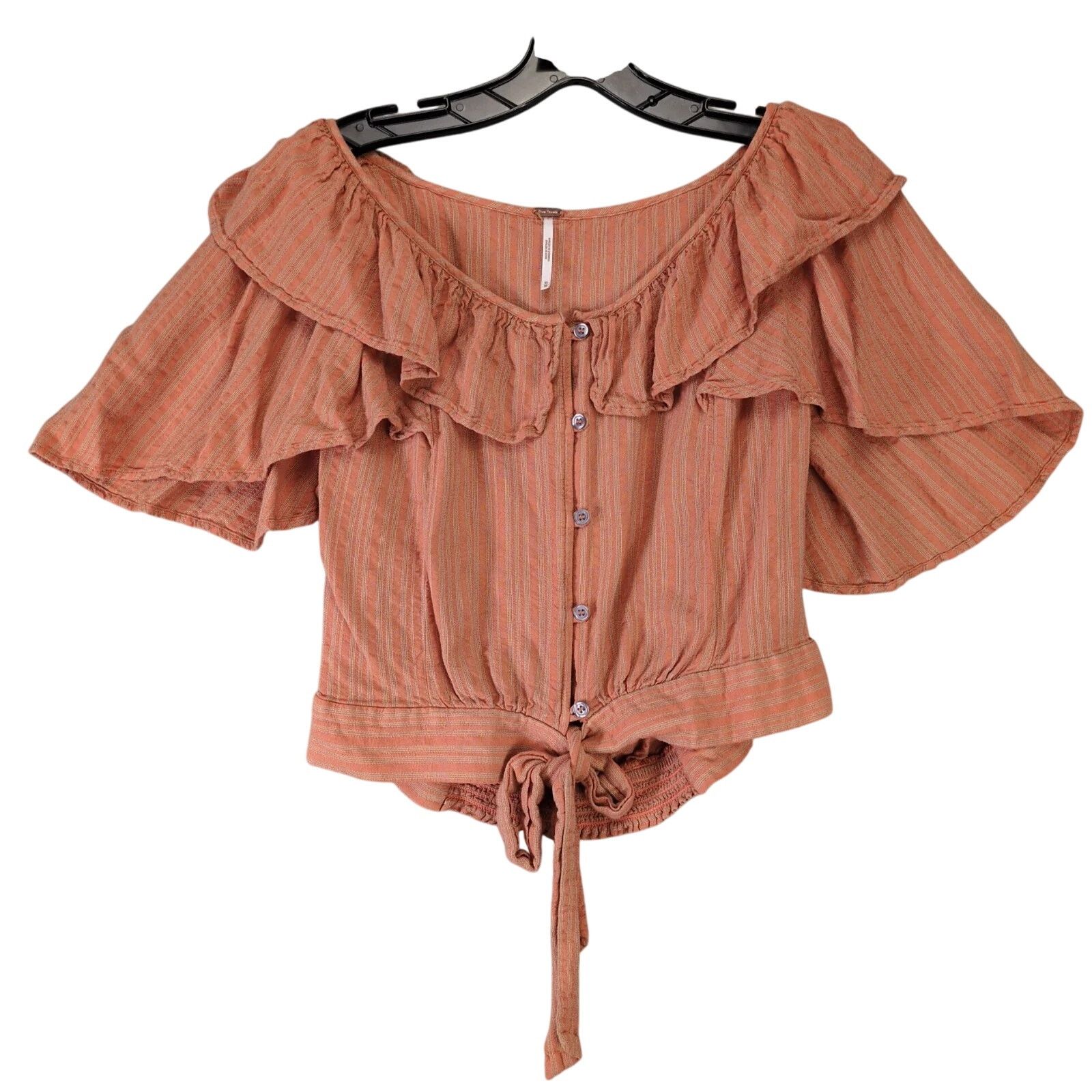 Free People Free People Orange Striped Peasant Crop Top Button Up Shirt Size M / US 6-8 / IT 42-44 - 1 Thumbnail