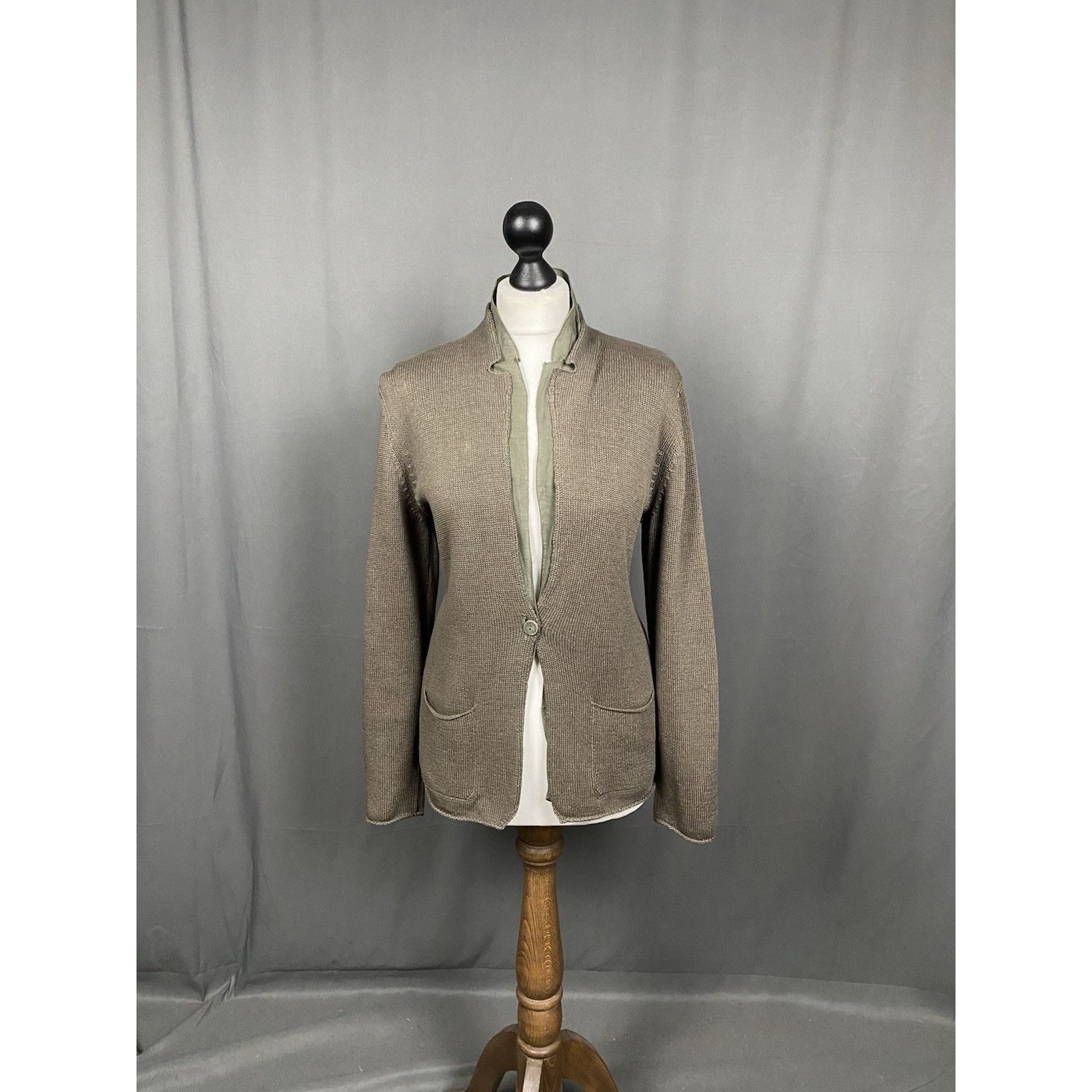 Brunello Cucinelli Brunello Cucinelli Women's Khaki Green Knitted 1-Button Blaz Size L / US 10 / IT 46 - 3 Thumbnail