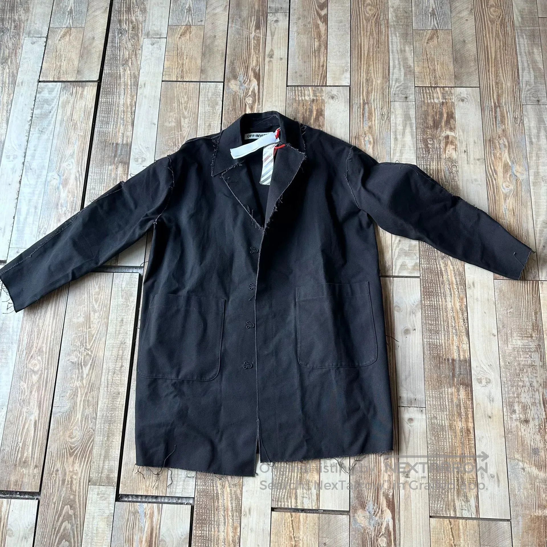 Off-White OFF White Black Distressed Fringe Back Stripe Pocket Coat. Size US M / EU 48-50 / 2 - 3 Thumbnail