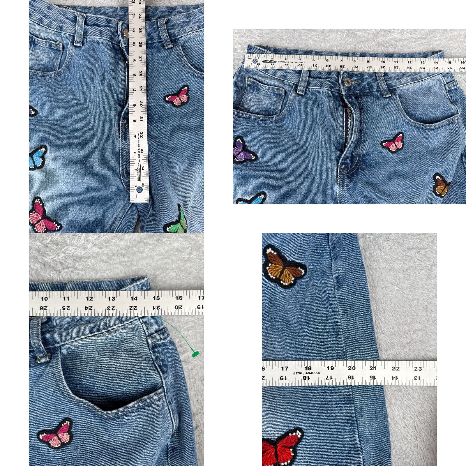Vintage Jeans Womens 29 Blue Denim Straight Leg High Rise Butterfly Patches 29x29 Cotton Size 29" - 8 Thumbnail