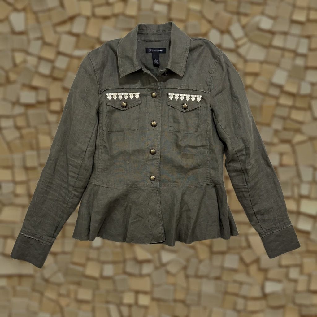 Vintage INC Intl. Concepts Linen Aztec Embroidered Utility Jacket Green Size S Peplum Size S / US 4 / IT 40 - 1 Thumbnail