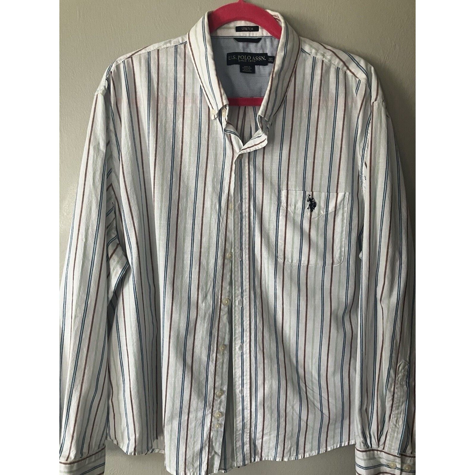 Polo Ralph Lauren US Polo Assn Mens Casual Shirt XXL white Striped Button Up Size US XXL / EU 58 / 5 - 1 Thumbnail
