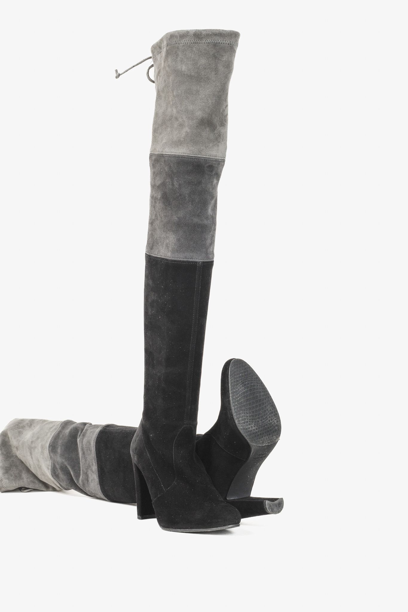 Stuart Weitzman Stuart Weitzman Black Greys Block Suede Thigh High Boots Size US 6 / IT 36 - 4 Thumbnail