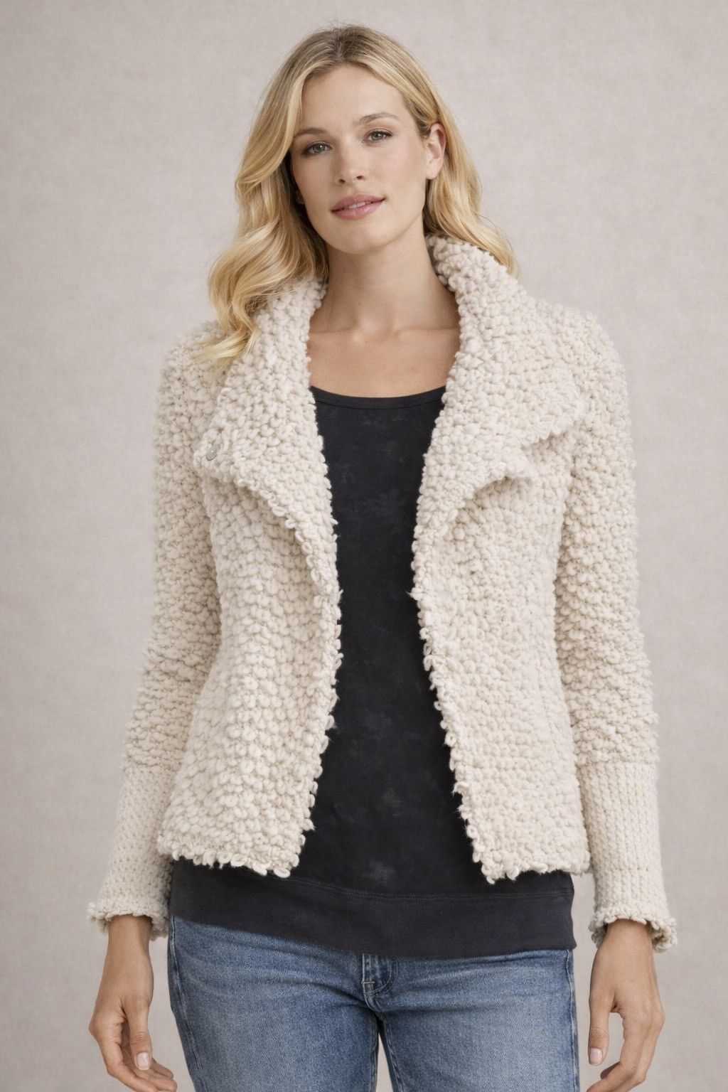 IRO Jacket Sweater Caty Cream Loop Stitched Knit Blazer Sz 6