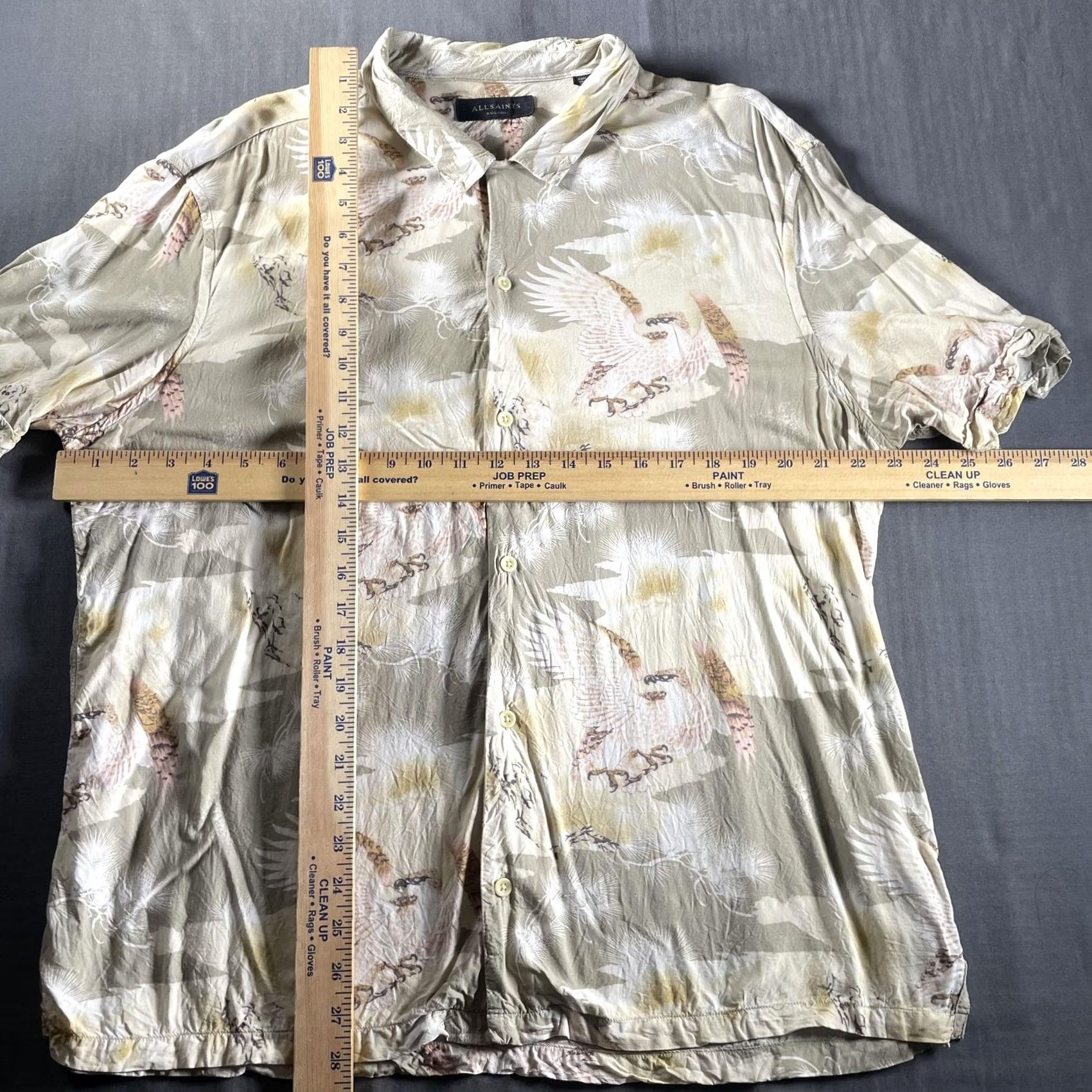 Allsaints AllSaints Akashi SS Shirt Mens XXL Beige Crane Print Short Sleeve Button Up Size US XXL / EU 58 / 5 - 4 Thumbnail