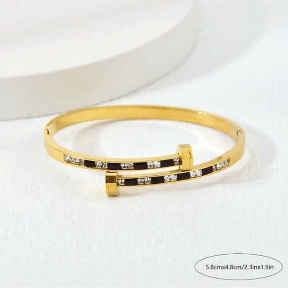 The Unbranded Brand Women Stainless Steel Fashionable Black Stripe Cuff Bracelet Size ONE SIZE - 4 Thumbnail
