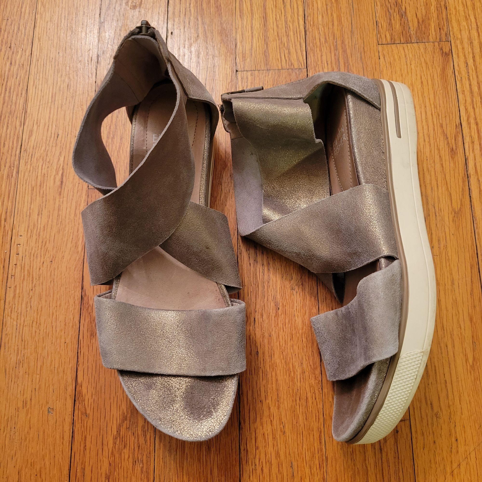 Eileen Fisher Eileen Fisher Criss Cross Sport Strappy Sandals 7.5 Metallic Size US 7.5 / IT 37.5 - 1 Thumbnail