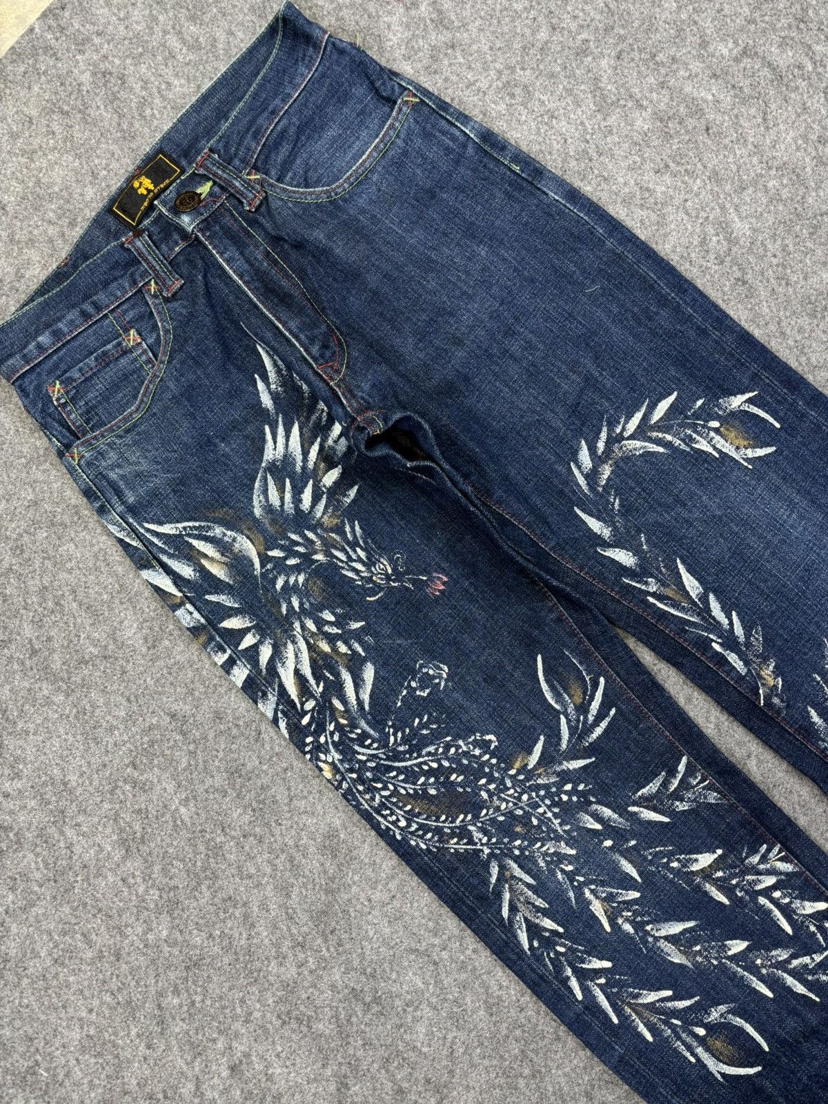 Japanese Brand 💥Artisanal💥Zen Clothing Flying Pheonix Mural Denim F706 Size US 27 - 9 Thumbnail