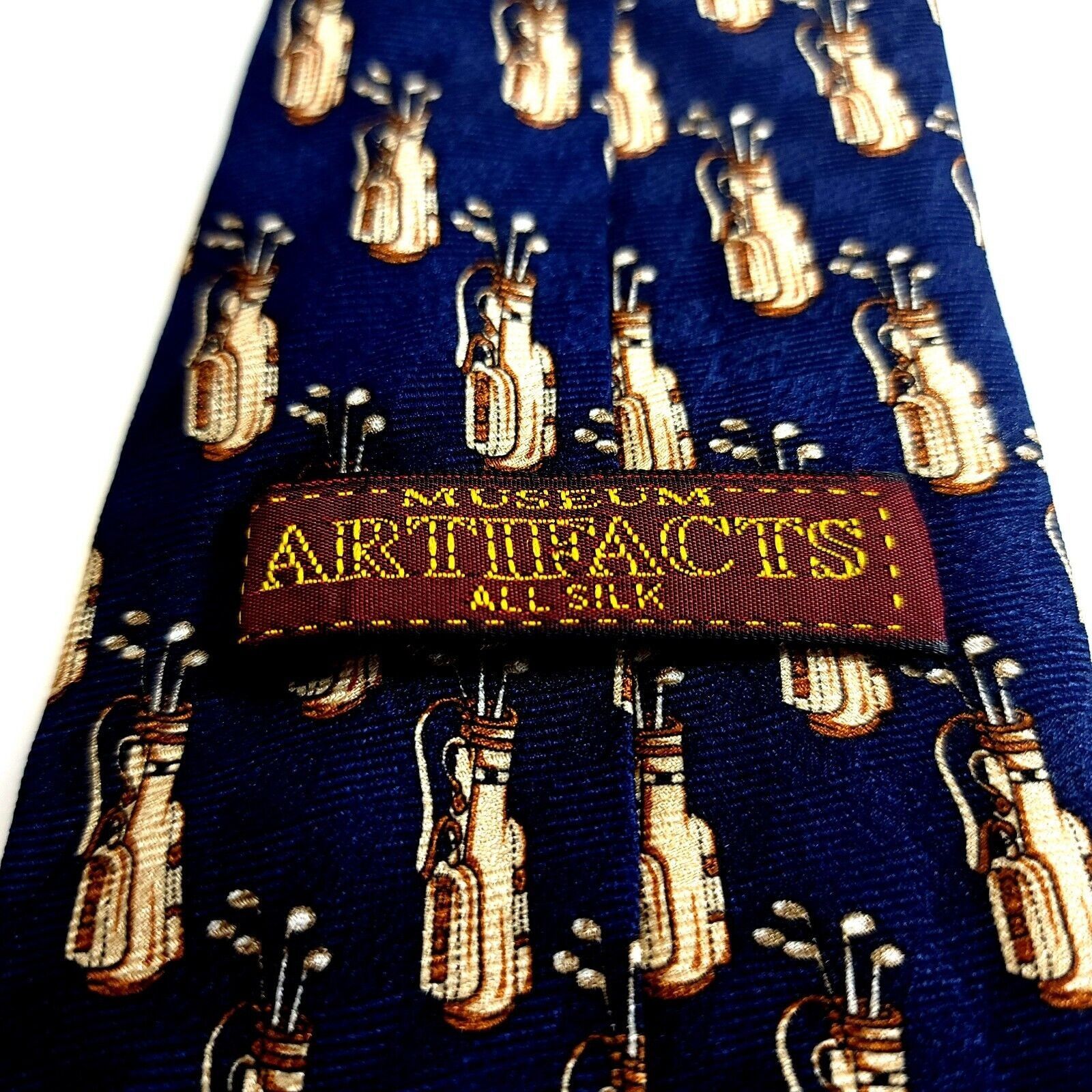 Designer Museum Artifacts Blue Golf Caddy Bag Print Wide Silk Tie Size ONE SIZE - 3 Thumbnail