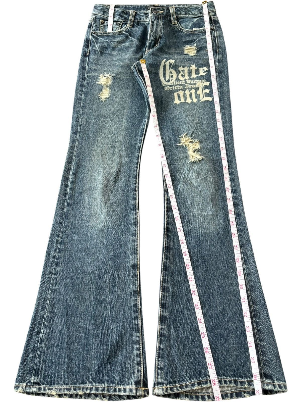 Hysteric Glamour Vintage Japanese Oririn Printed Distress Flare Jeans Size 26" / US 2 / IT 38 - 7 Thumbnail