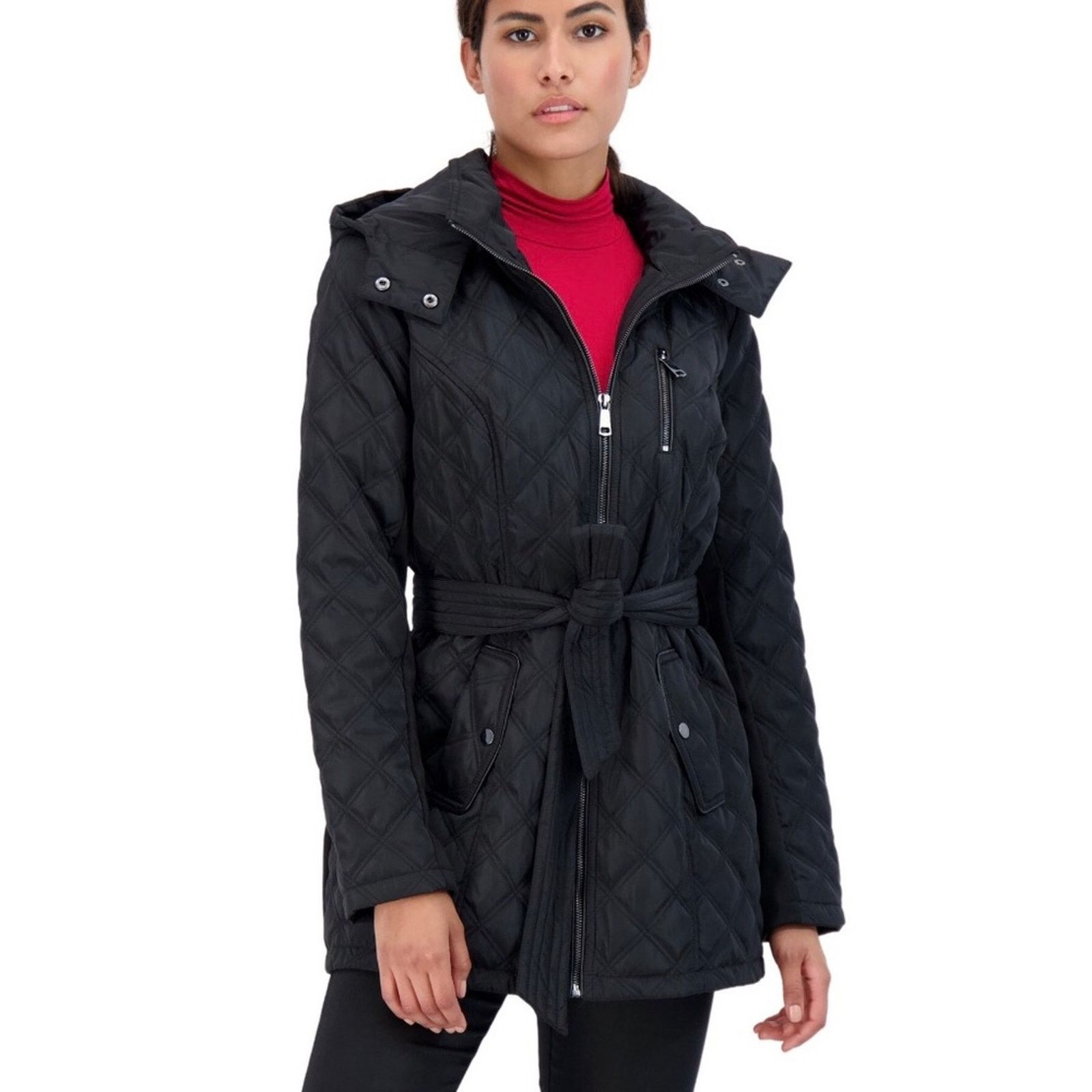 Other Sebby black quilted zipper hood belted jacket NWT Size XXL / US 16-18 / IT 52-54 - 2 Thumbnail
