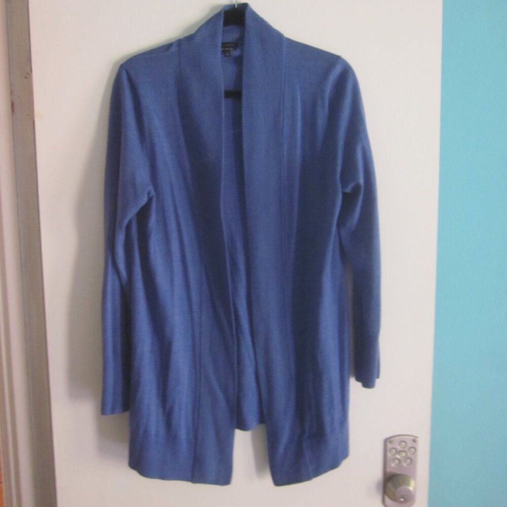 Robert Talbott Talbots Womens Size L Bright Blue Lightweight Merino Wool Open Front Cardigan Size L / US 10 / IT 46 - 2 Thumbnail