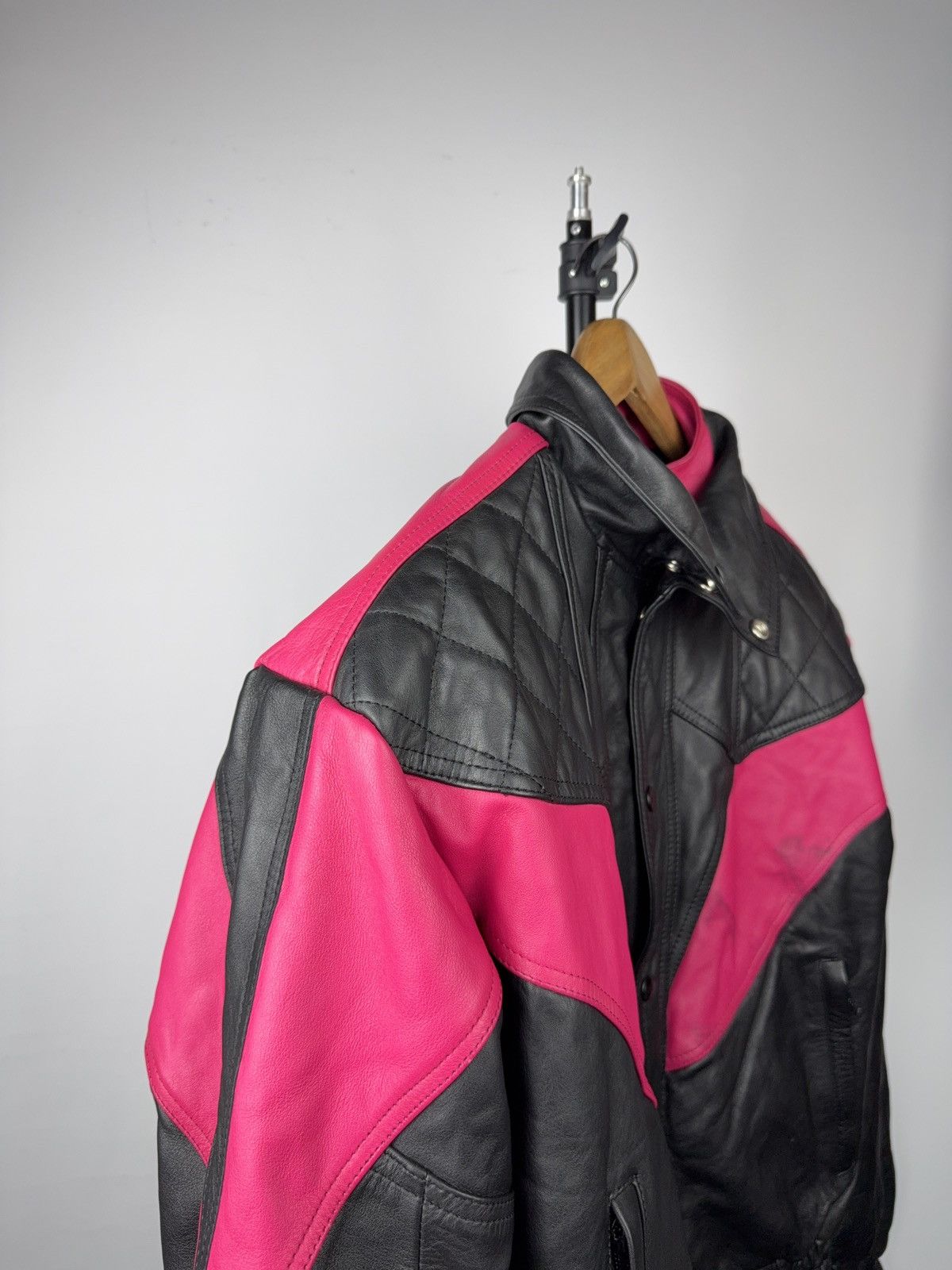 Genuine Leather Vintage 00s Leather Moto Racing Jacket Pink Black EU54 Size US L / EU 52-54 / 3 - 8 Thumbnail