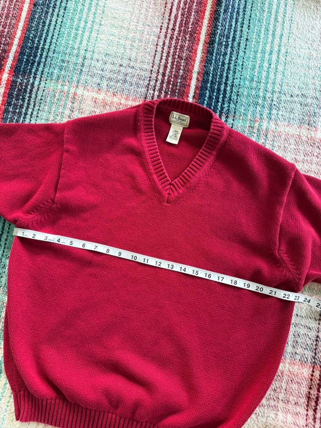 L.L. Bean × Vintage Vintage L.L.Bean V-Neck Cotton Sweater L Red Size US L / EU 52-54 / 3 - 5 Thumbnail