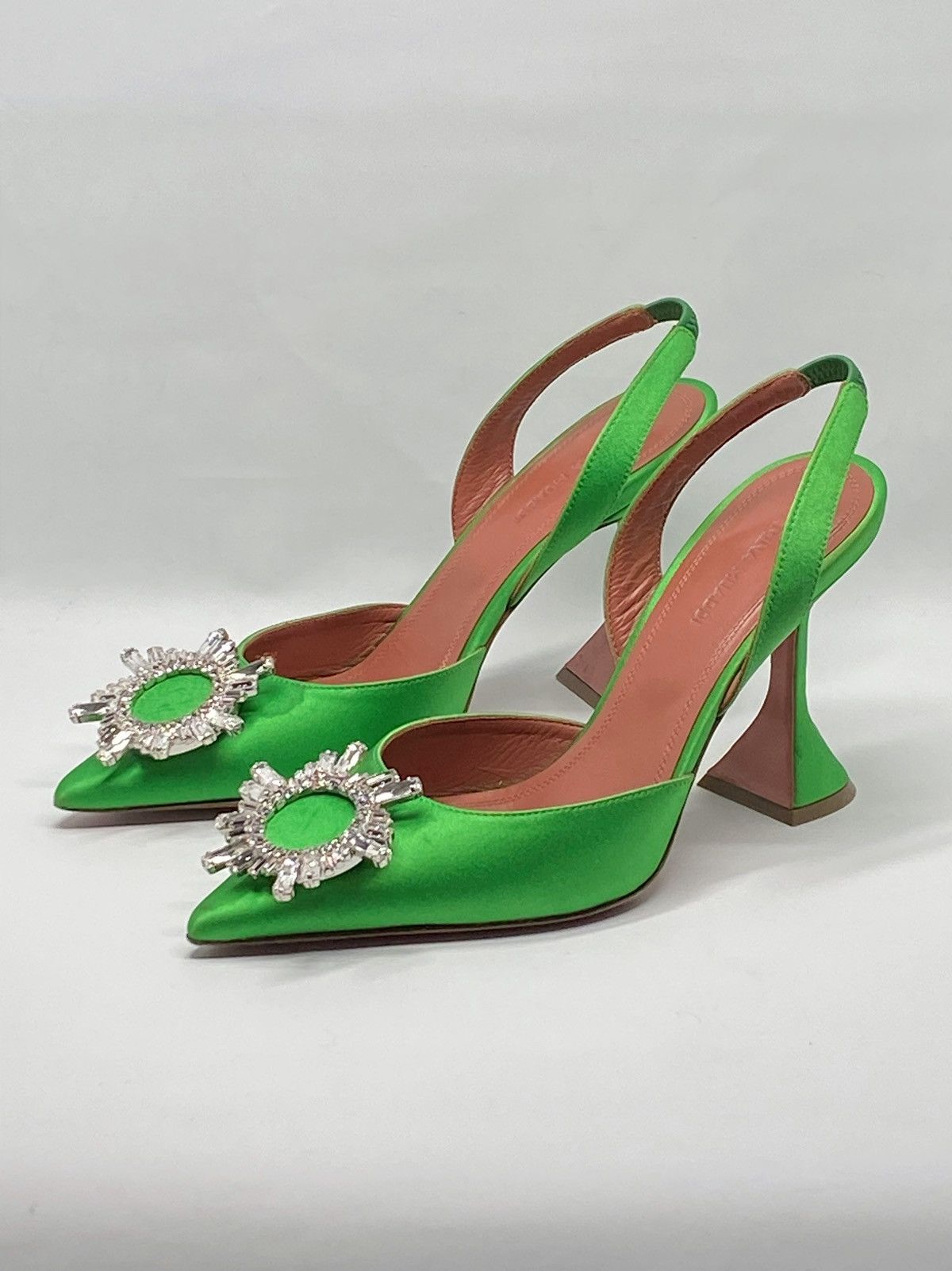 Amina Muaddi Begum Satin Crystal Slingback Pumps size