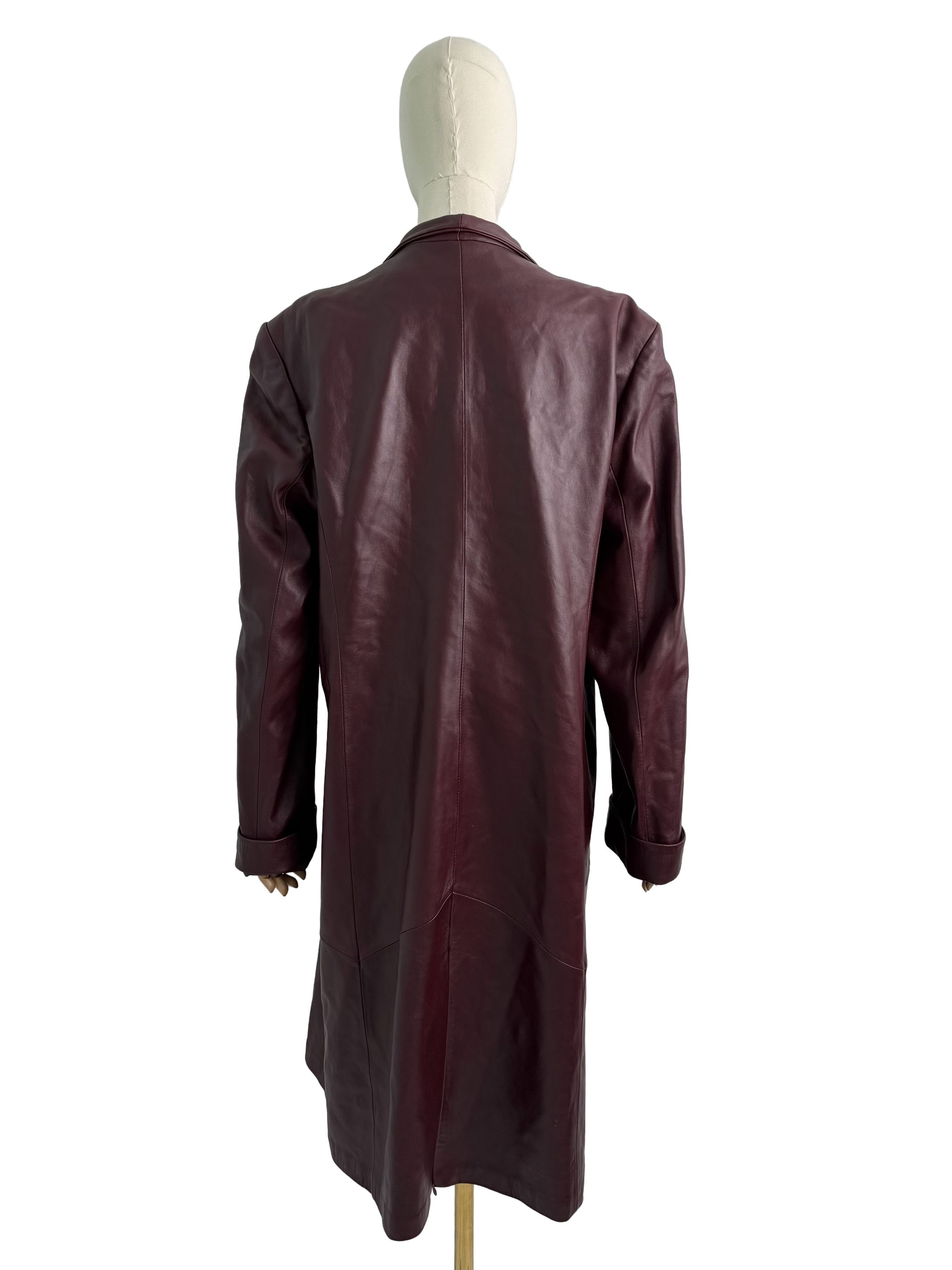 Vintage Vintage Burgundy Leather Long Coat Zip Front Minimalist Size XL / US 12-14 / IT 48-50 - 4 Thumbnail