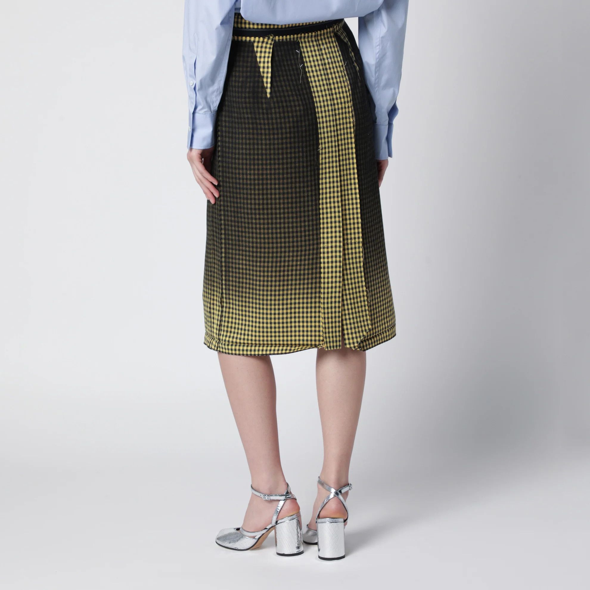 Maison Margiela o1d2blof0426 Faded Check Pattern Midi Skirt in Multicolor Size 28" / US 6 / IT 42 - 4 Thumbnail