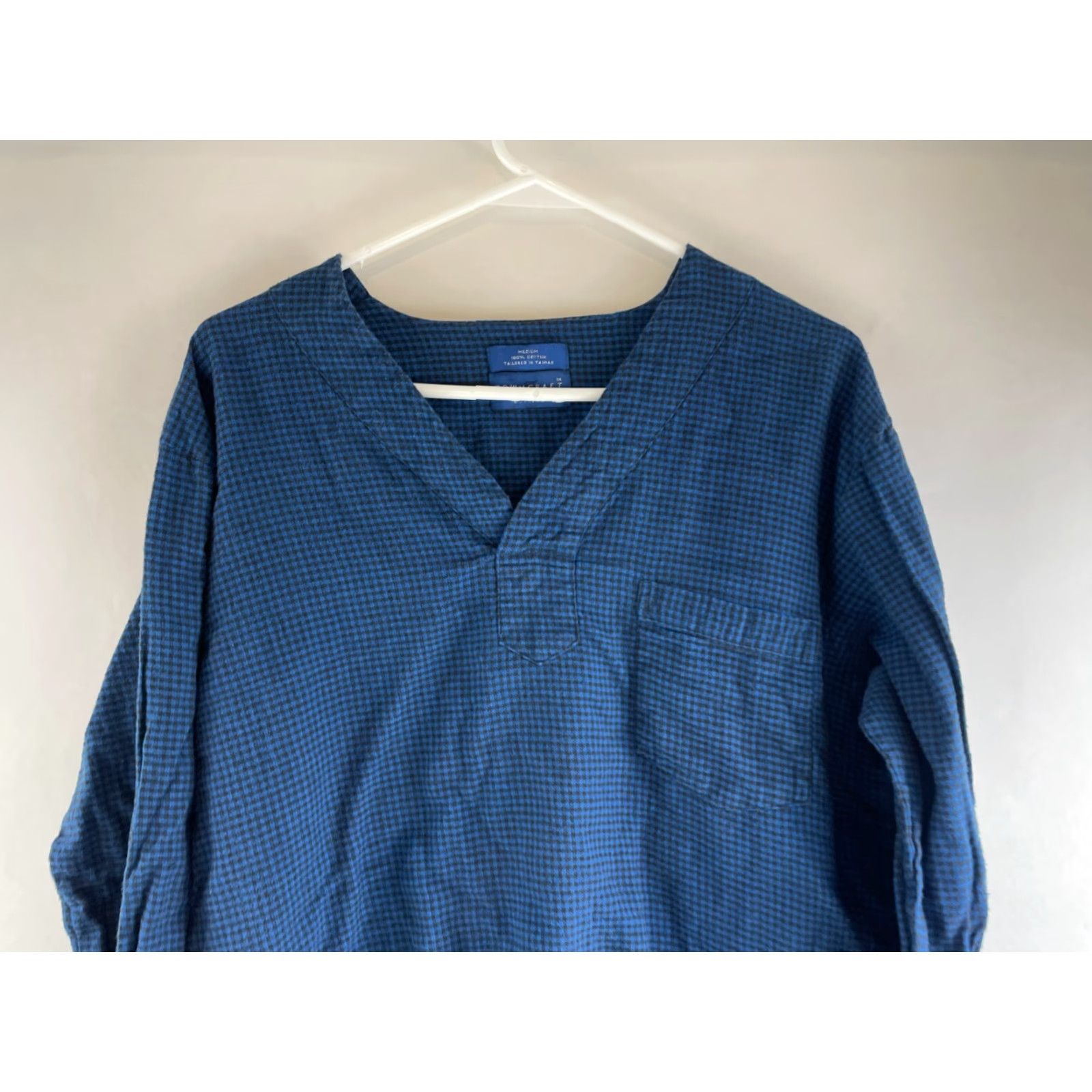 Vintage TownCraft Shirt Men's M Blue V-Neck Check Long Sleeve Flannel Tee Size US M / EU 48-50 / 2 - 3 Thumbnail