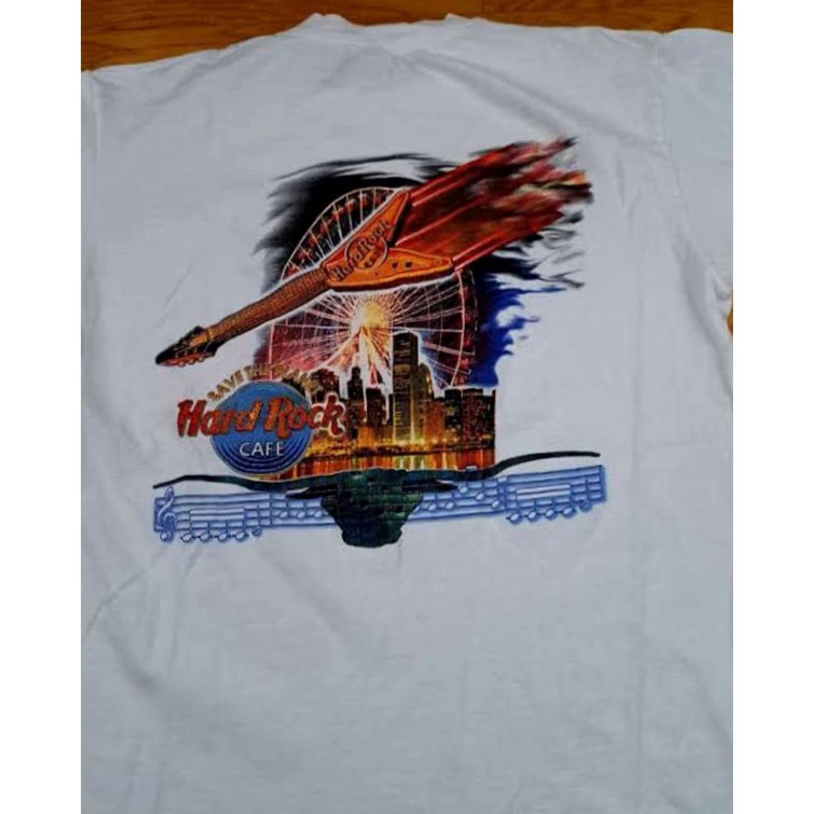 Hard Rock Cafe VINTAGE Hard Rock Chicago Planet Hollywood Printed White Large T-Shirt Mens L White USA Made 90s Chicago Theme Short Sleeve Tee Size US L / EU 52-54 / 3 - 7 Thumbnail