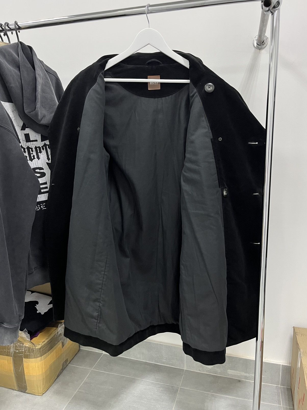 Hugo Boss Vintage Hugo Boss Black Mantel Coat Cotton Trench Luxury Size US L / EU 52-54 / 3 - 11 Thumbnail