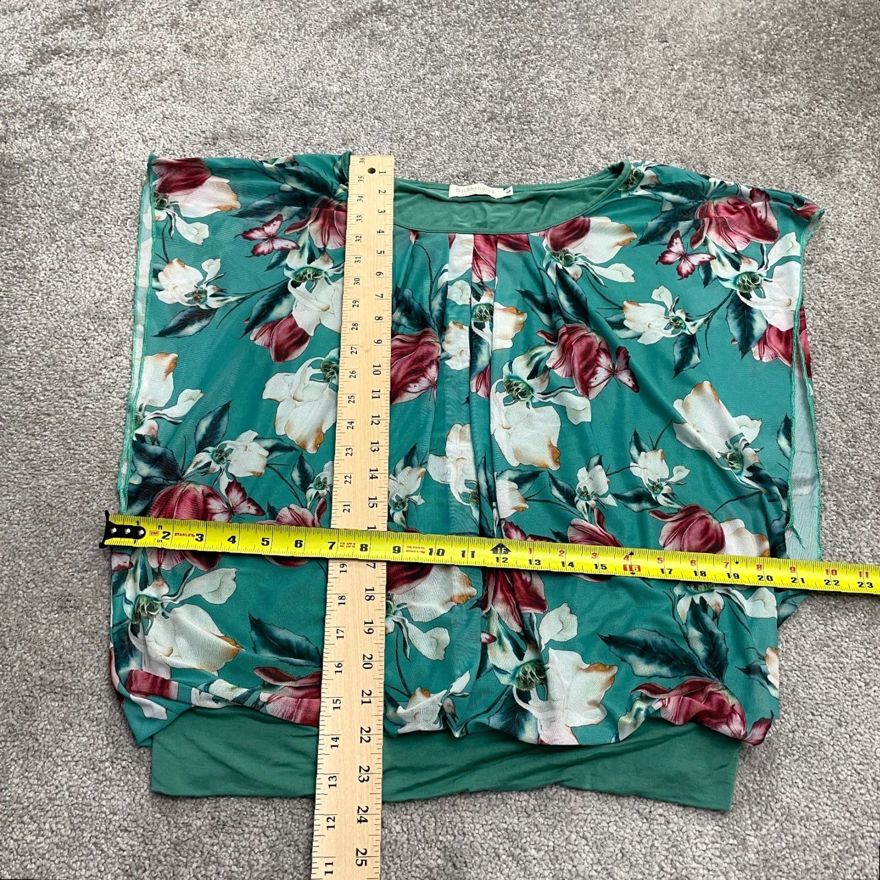 Vintage BaiShengGT Floral Blouse Womens Large Green Sleeveless Lined Casual Stretch Top Size L / US 10 / IT 46 - 7 Thumbnail