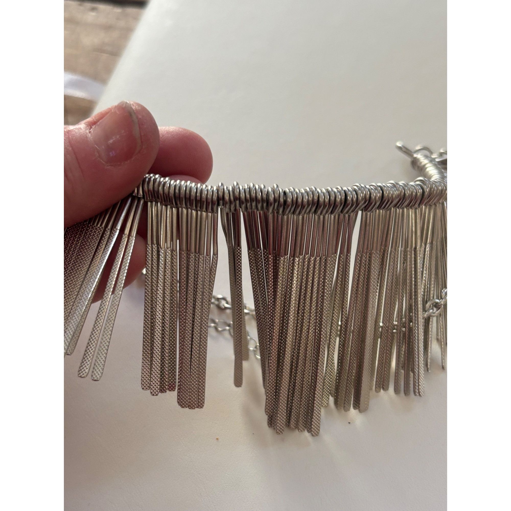 Other Silver Fringe Statement Necklace With Adjustable Chain & Lob Size ONE SIZE - 3 Thumbnail