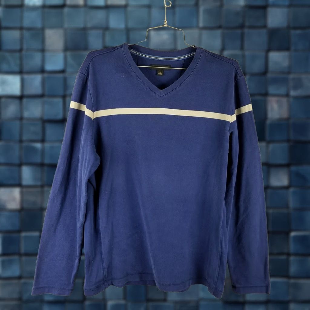 Banana Republic Banana Republic Sweater Shirt Men M Blue Striped V-Neck Pullover Knit Wool Blended Wool Mens Size M / US 6-8 / IT 42-44 - 1 Thumbnail