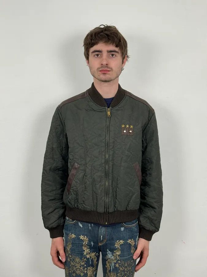 Dolce & Gabbana AW2001 Dolce & Gabbana Quilted Olive Hybrid Leather Bomber Jacket Size US M / EU 48-50 / 2 - 2 Thumbnail
