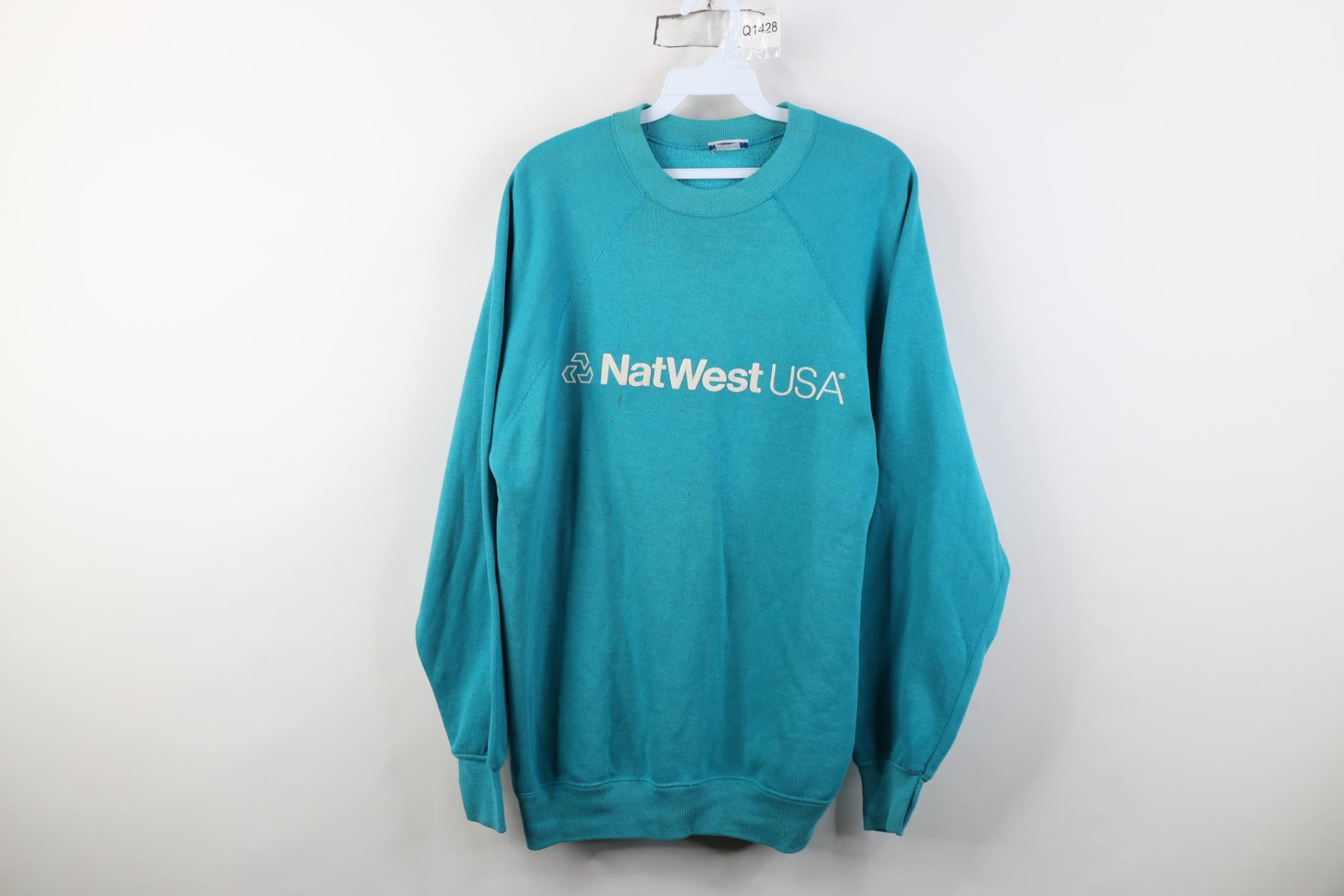 Vintage Vintage 80s NatWest USA Bank Raglan Sweatshirt Teal USA Size US L / EU 52-54 / 3 - 1 Thumbnail