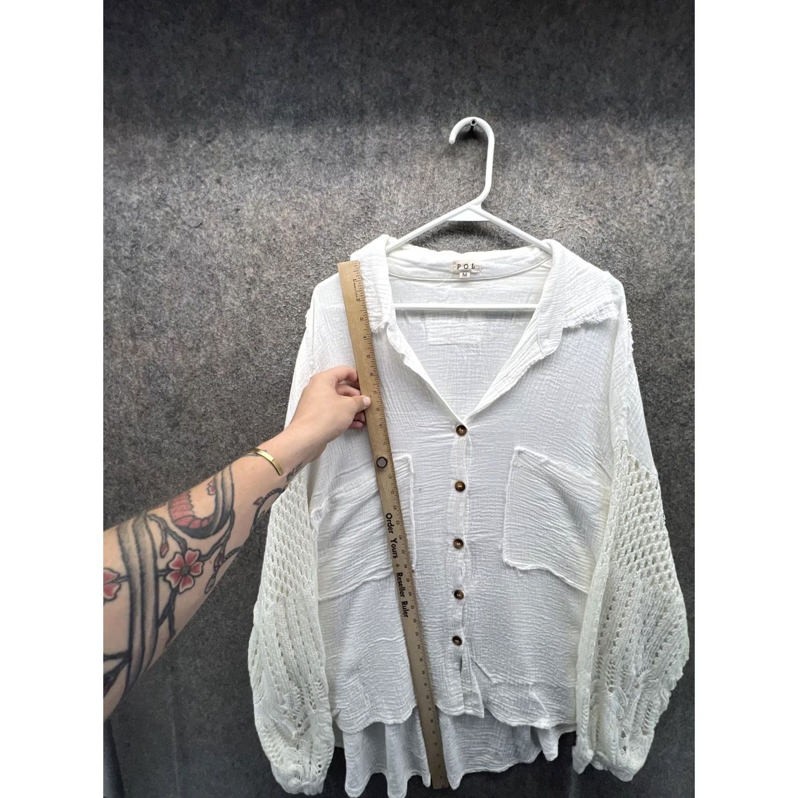 Vintage POL Tunic Blouse White Crochet Balloon Sleeve Button Front Top Womens M Size M / US 6-8 / IT 42-44 - 3 Thumbnail