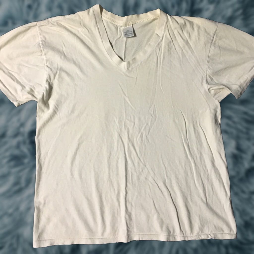 Vintage Vtg 90s Faded V Neck Shirt XL White USA Grunge Biker Punk Skate 80s 90s Vintage single stitch Mens T-Shirt Size US XL / EU 56 / 4 - 1 Thumbnail