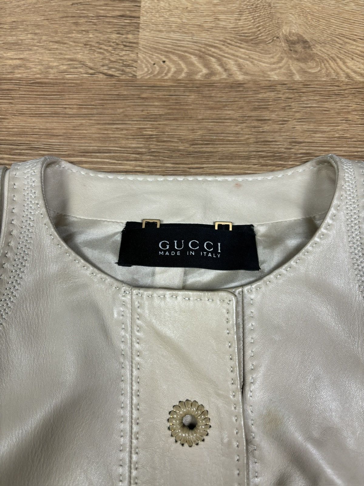 Gucci Gucci Frida Giannini Era Cream Leather Jacket Size S / US 4 / IT 40 - 6 Thumbnail
