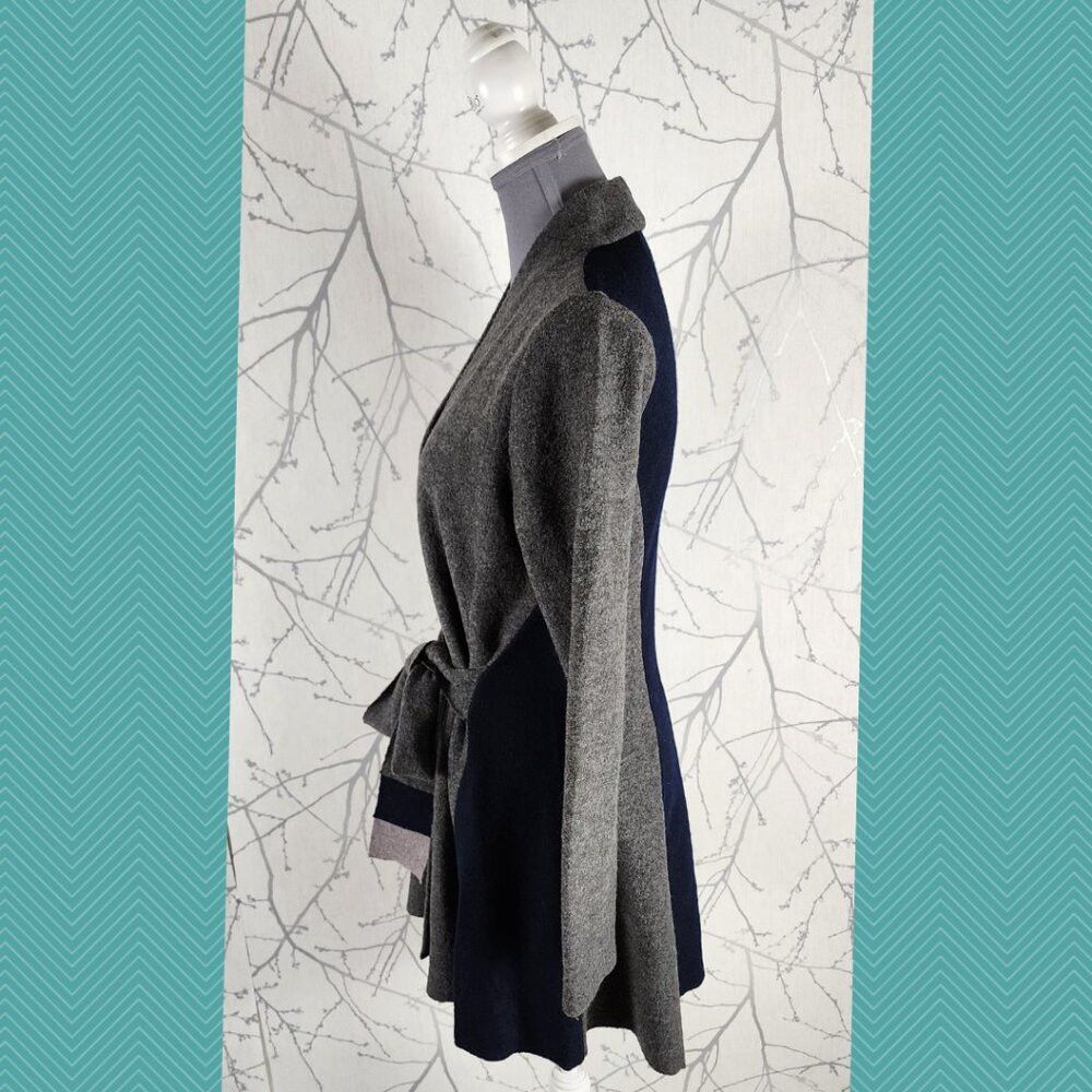 Anthropologie Rosie Neira Navy & Gray 100% Wool Denisse Tie Front Cardiga Size S / US 4 / IT 40 - 2 Thumbnail