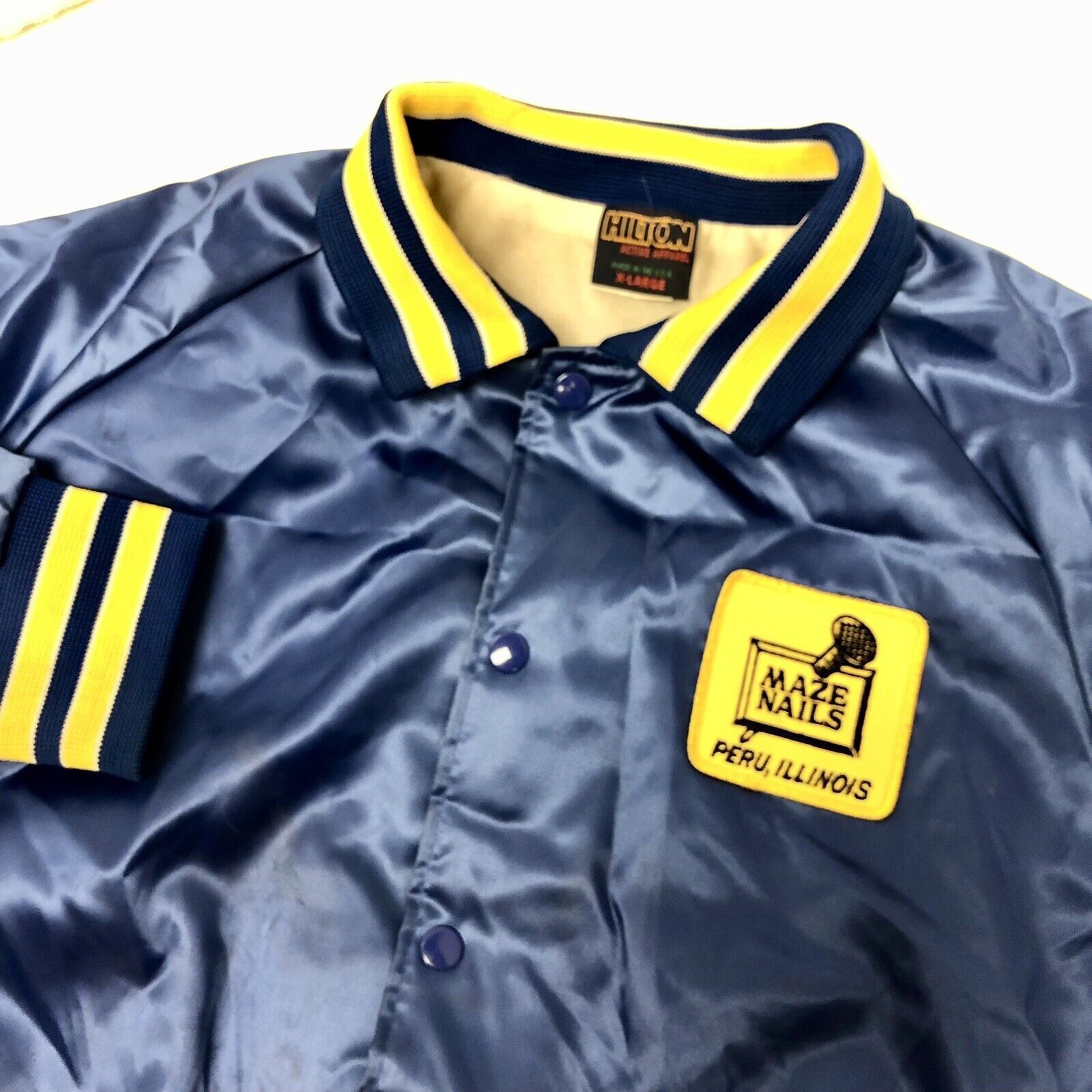 Other Vtg Hilton Blue Shiny SATIN Windbreaker Maze Nails Ringer Size US XL / EU 56 / 4 - 7 Thumbnail