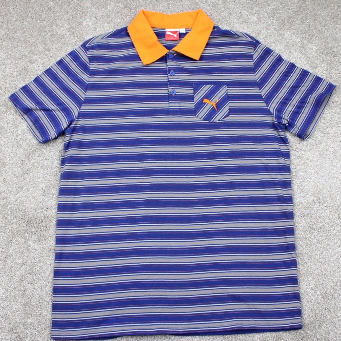 Puma Puma Polo Shirt Mens Large Blue/Orange Contrast Collar Cotton Golf S/S Pullover Size US L / EU 52-54 / 3 - 2 Thumbnail